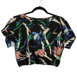 Boohoo Black Multicolor Floral Print Short Sleeves Crop Top US 10